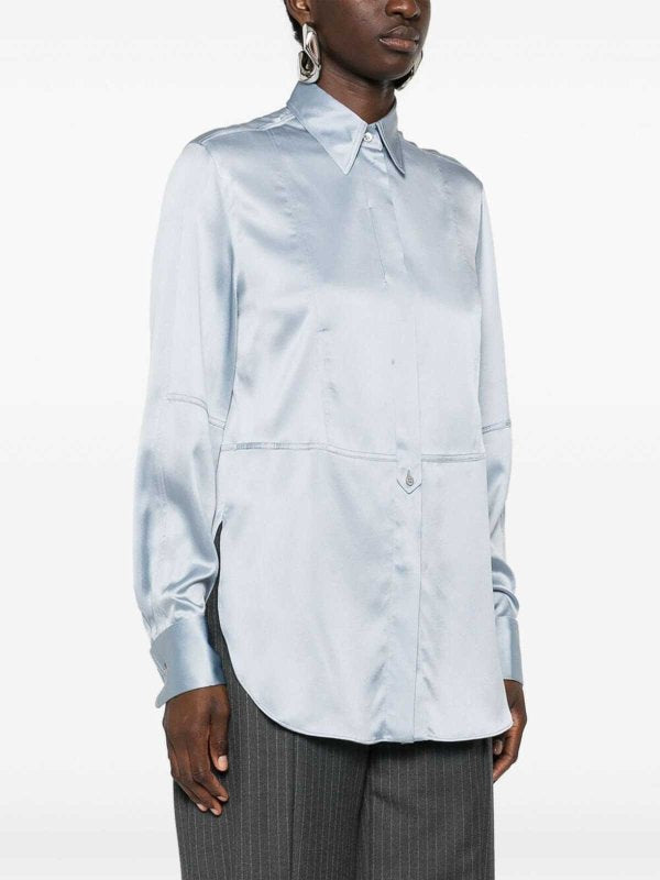 BRUNELLO CUCINELLI WOMEN'S SILK SATIN LIGHT BLUE SHIRT