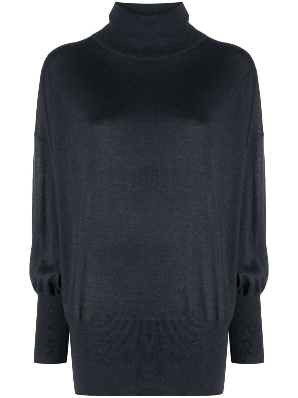 BRUNELLO CUCINELLI WOMEN'S DARK WOOL SILK MOCK NECK SHIRT