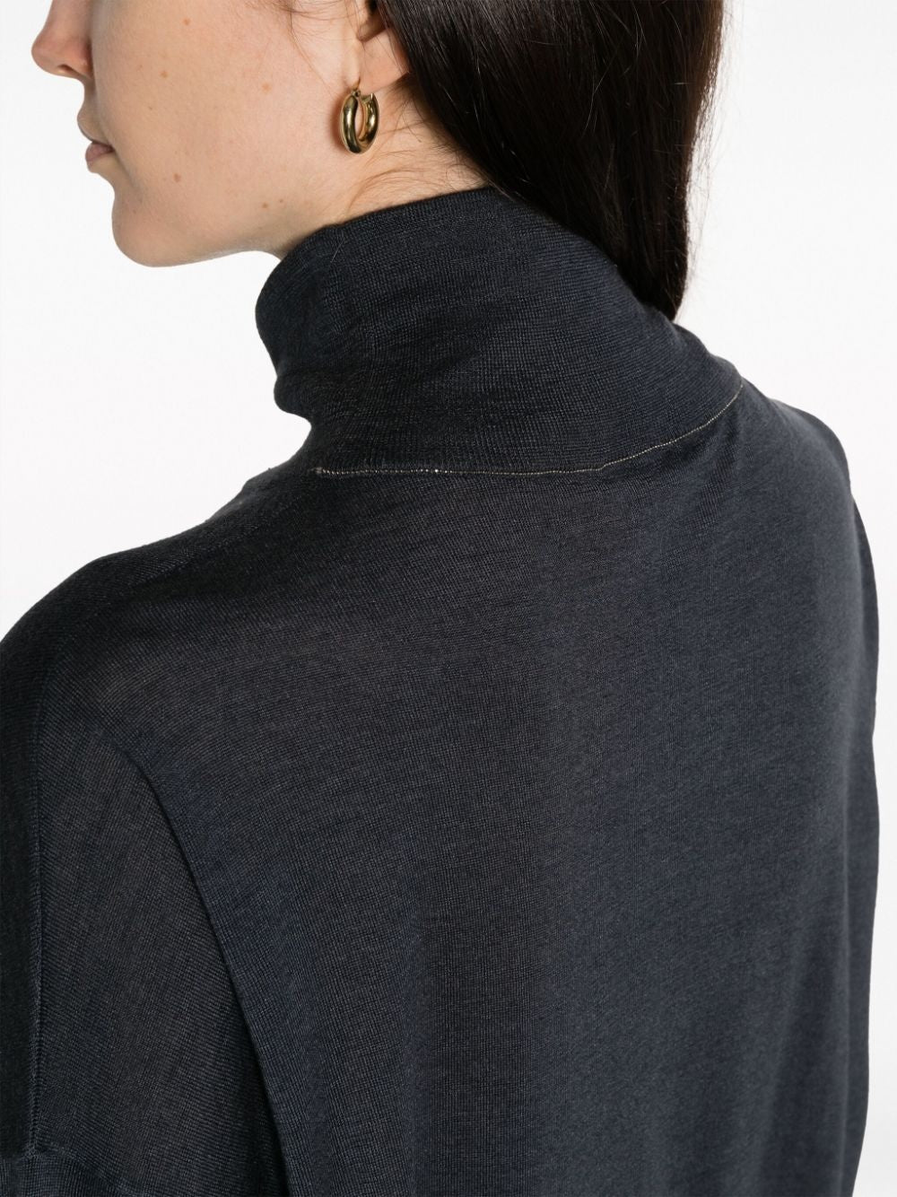 BRUNELLO CUCINELLI WOMEN'S DARK MOCK NECK KNIT SWEATER