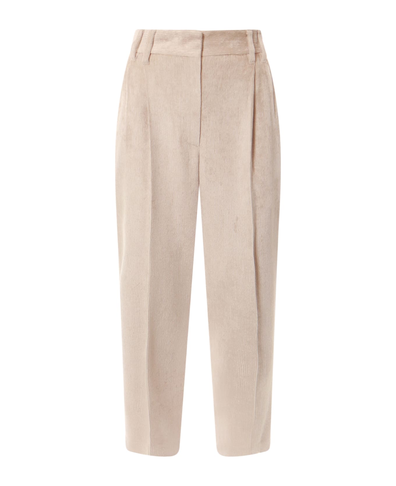 BRUNELLO CUCINELLI WOMEN'S PINK BEIGE CORDUROY PLEATED TROUSERS