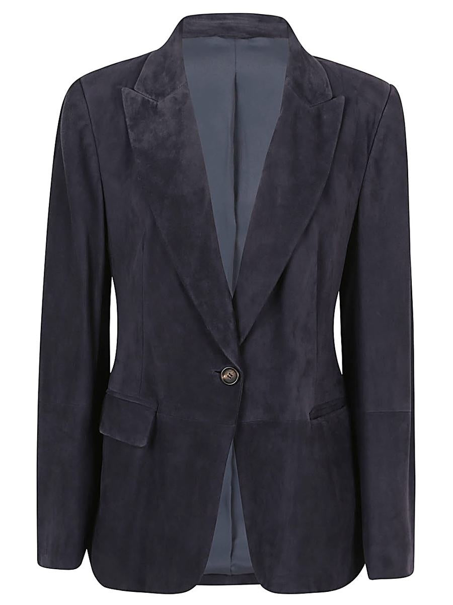 BRUNELLO CUCINELLI WOMEN'S NIGHT SKY SUEDE SINGLE BUTTON JACKET
