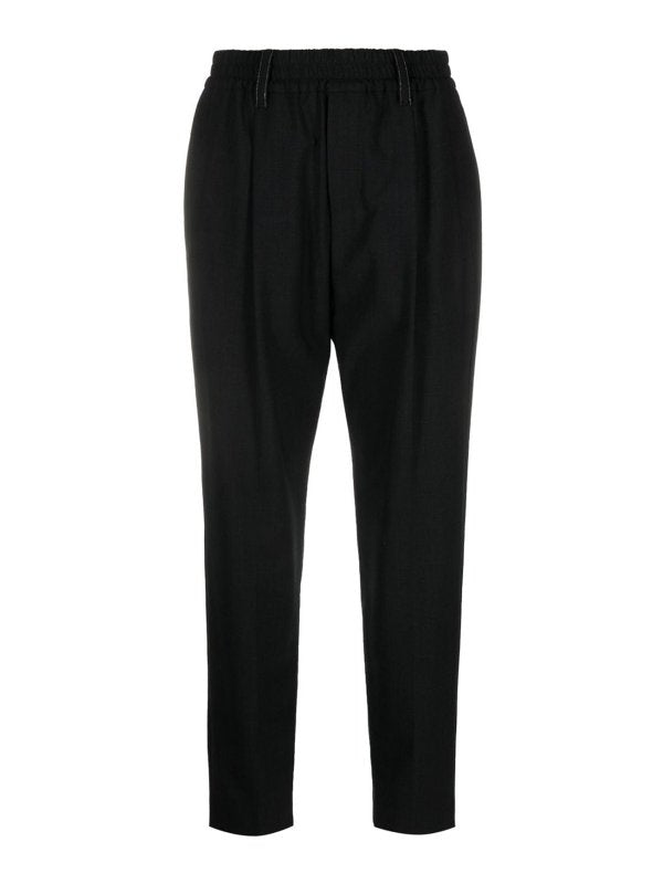 BRUNELLO CUCINELLI WOMEN'S BLACK WOOL TAPERED TROUSERS
