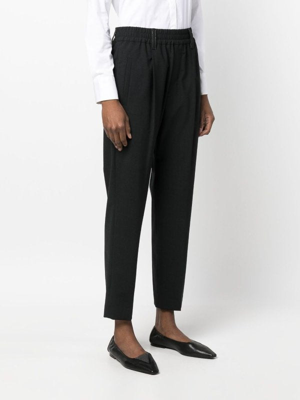 BRUNELLO CUCINELLI WOMEN'S BLACK WOOL TAPERED TROUSERS