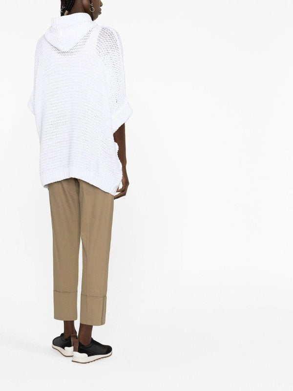 BRUNELLO CUCINELLI WOMEN'S WHITE OPEN-KNIT HOODED SWEATER