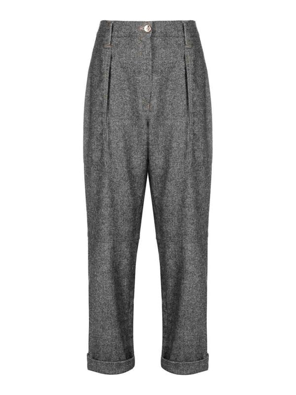 BRUNELLO CUCINELLI WOMEN'S GRAY PLEATED CUFFED TROUSERS