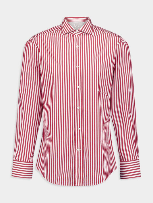 BRUNELLO CUCINELLI MEN'S WHITE AND RED STRIPED SHIRT