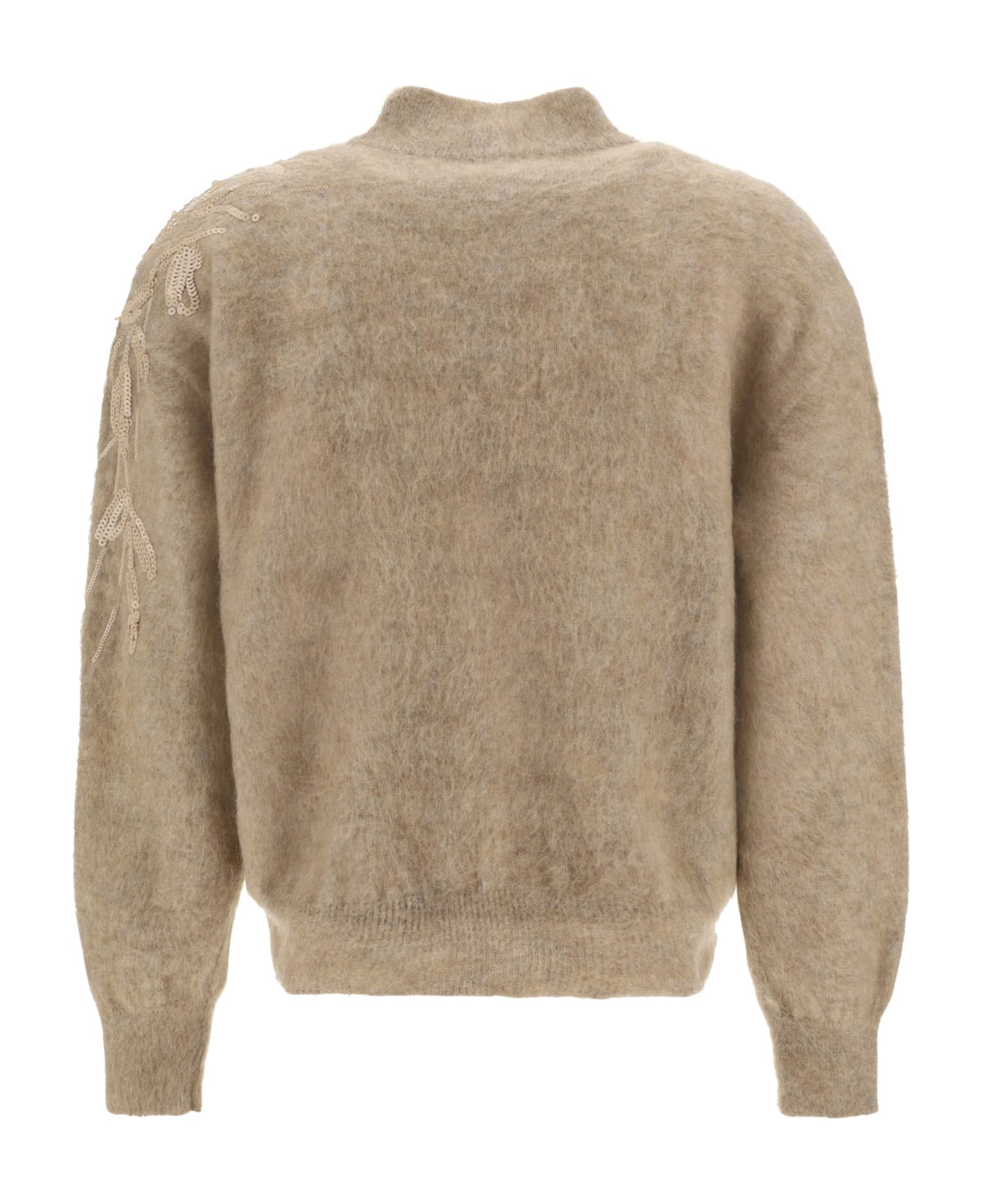 BRUNELLO CUCINELLI WOMEN'S WARM BROWN WOOL MOHAIR BLEND EMBELLISHED SWEATER