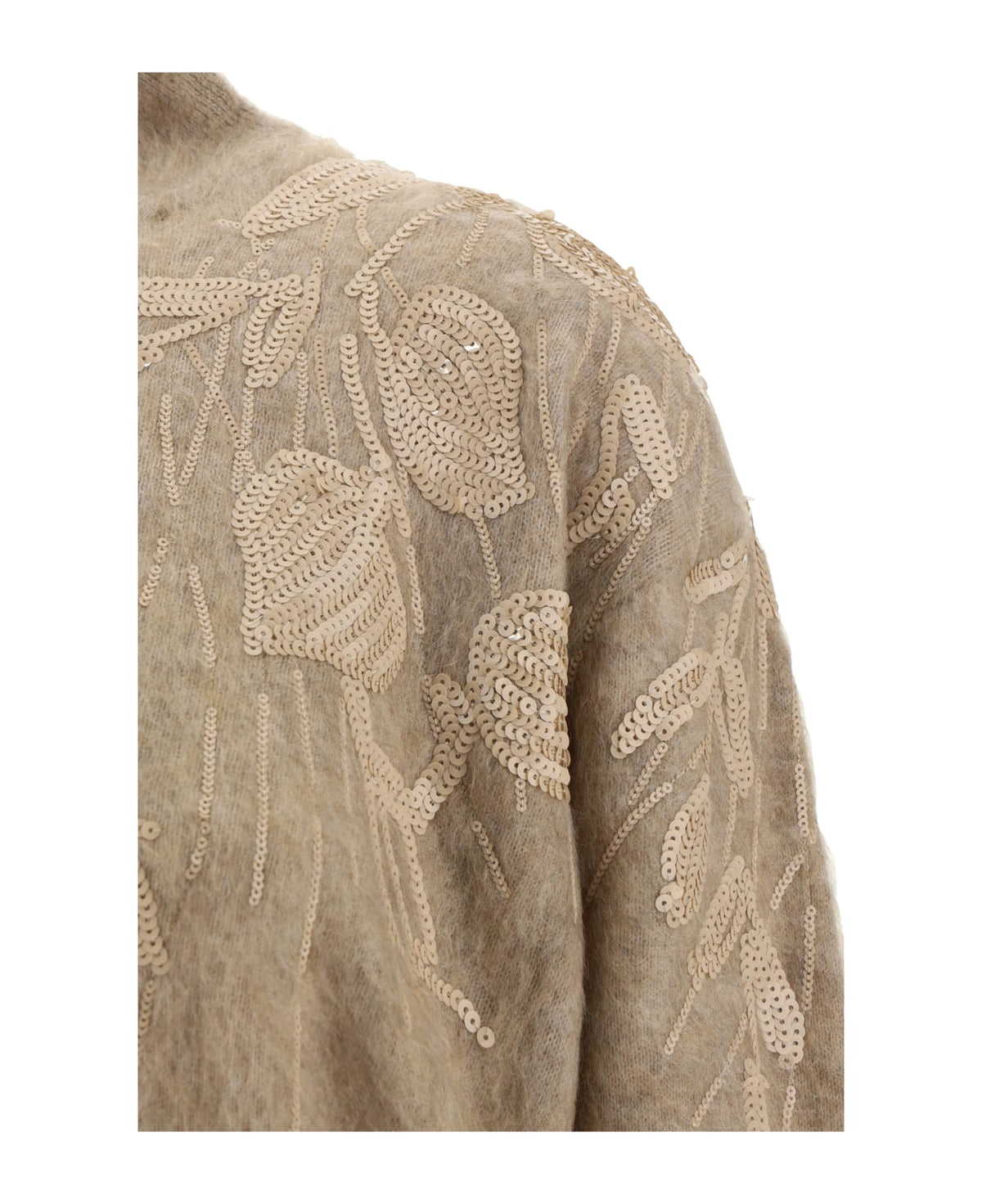BRUNELLO CUCINELLI WOMEN'S WARM BROWN WOOL MOHAIR BLEND EMBELLISHED SWEATER