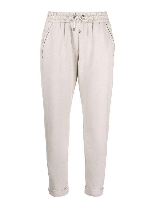 BRUNELLO CUCINELLI WOMEN'S QUARTZ COTTON BLEND JOGGER TROUSERS