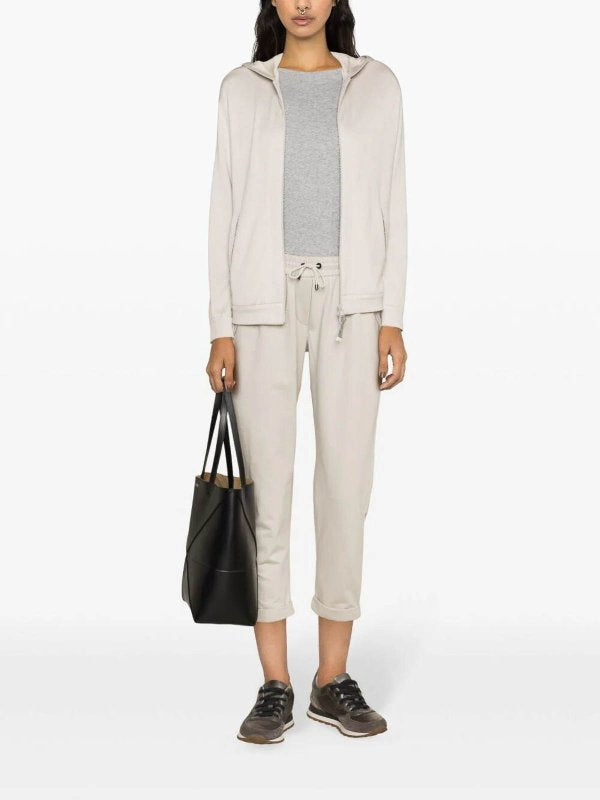 BRUNELLO CUCINELLI WOMEN'S QUARTZ COTTON BLEND JOGGER TROUSERS