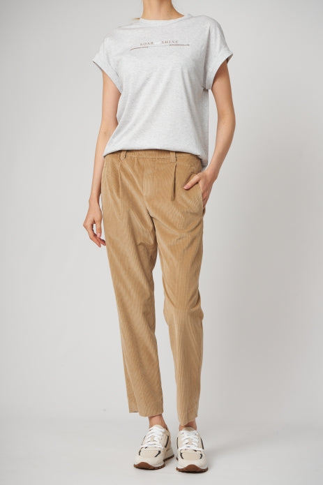 BRUNELLO CUCINELLI WOMEN'S TAN PLEATED CORDUROY TROUSERS