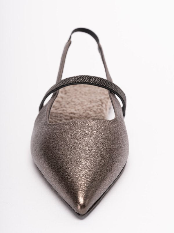 BRUNELLO CUCINELLI WOMEN'S BRONZE LEATHER POINTED TOE SLINGBACK SHOE
