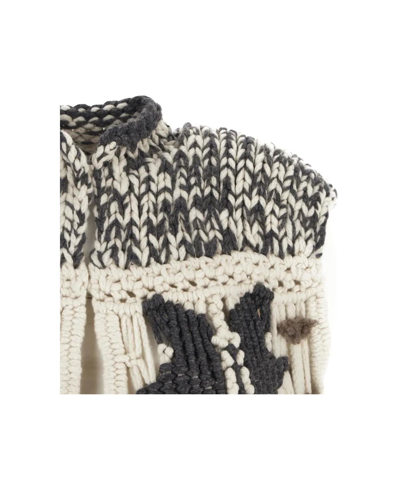 BRUNELLO CUCINELLI WOMEN'S BLACK AND WHITE FRINGED KNIT PONCHO