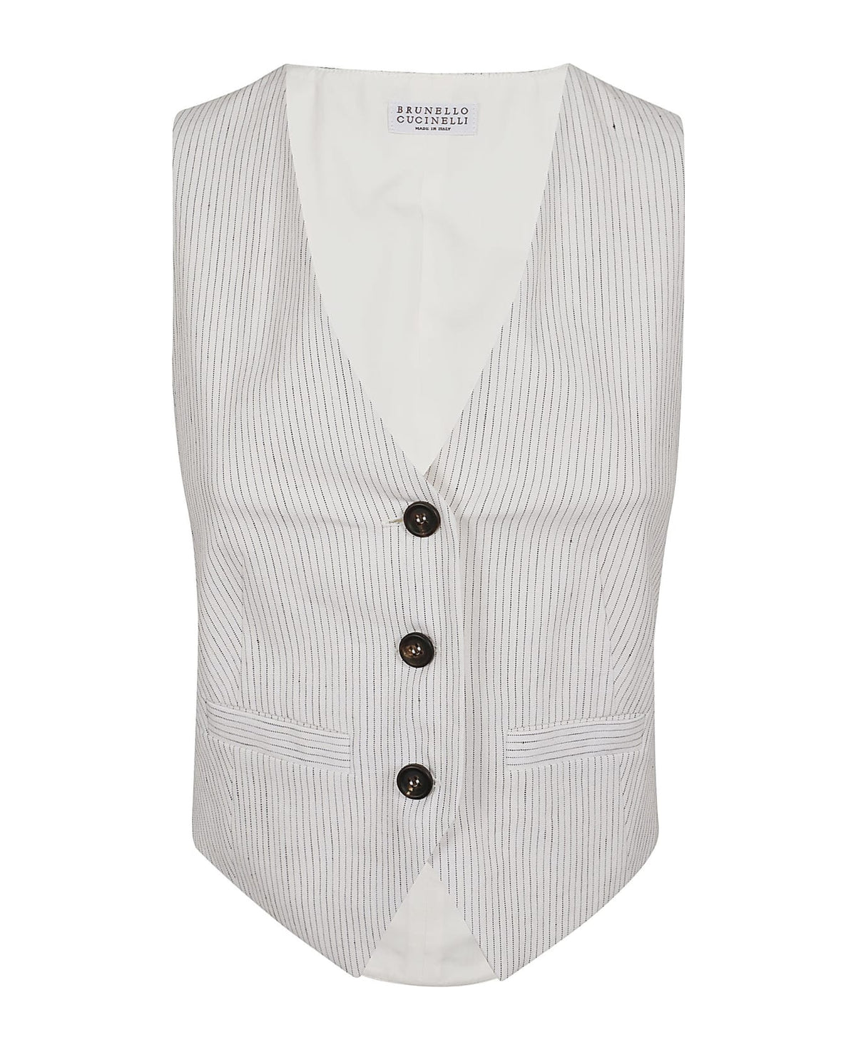BRUNELLO CUCINELLI WOMEN'S WHITE STRIPED TAILORED VEST