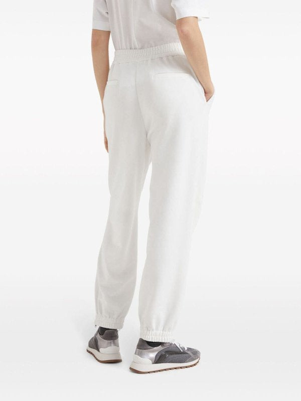 BRUNELLO CUCINELLI WOMEN'S OFF WHITE COTTON JOGGER TROUSERS