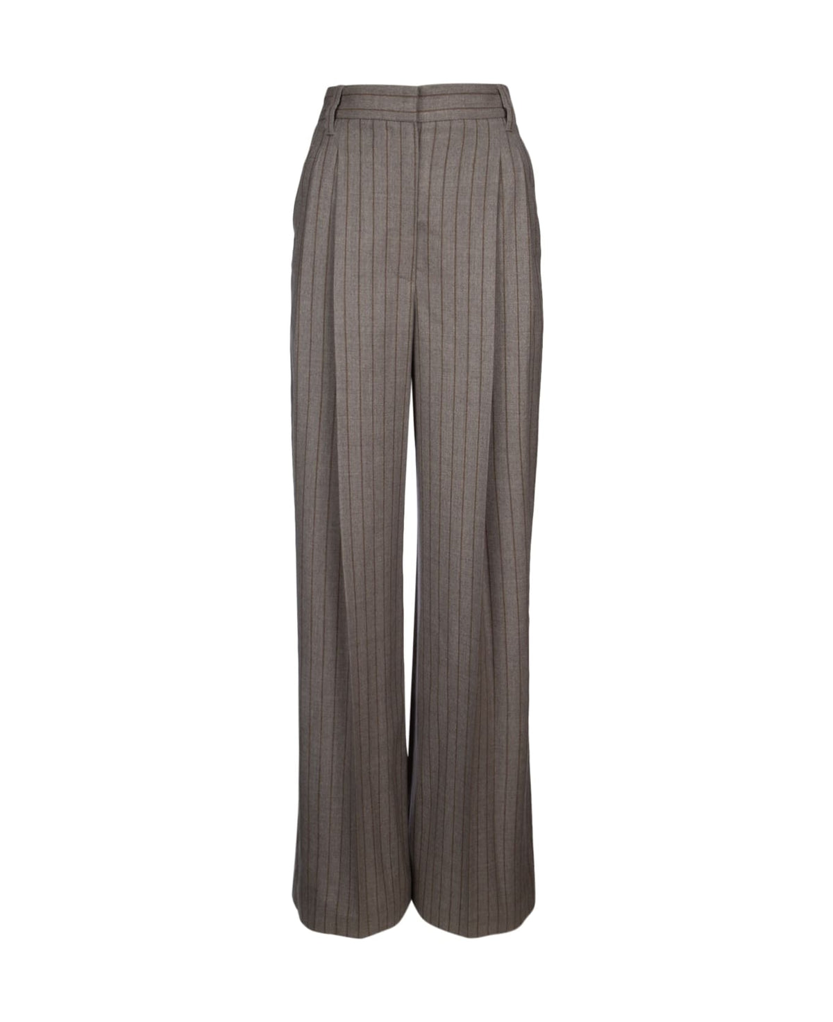 BRUNELLO CUCINELLI WOMEN'S TAUPE WOOL WIDE LEG TROUSERS
