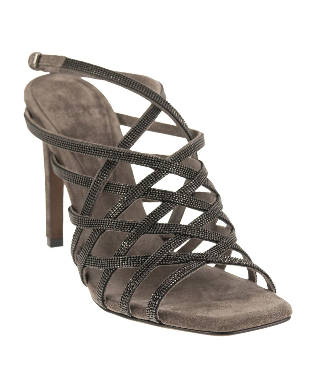 BRUNELLO CUCINELLI WOMEN'S OXIDE SUEDE STRAPPY HIGH HEEL SHOE