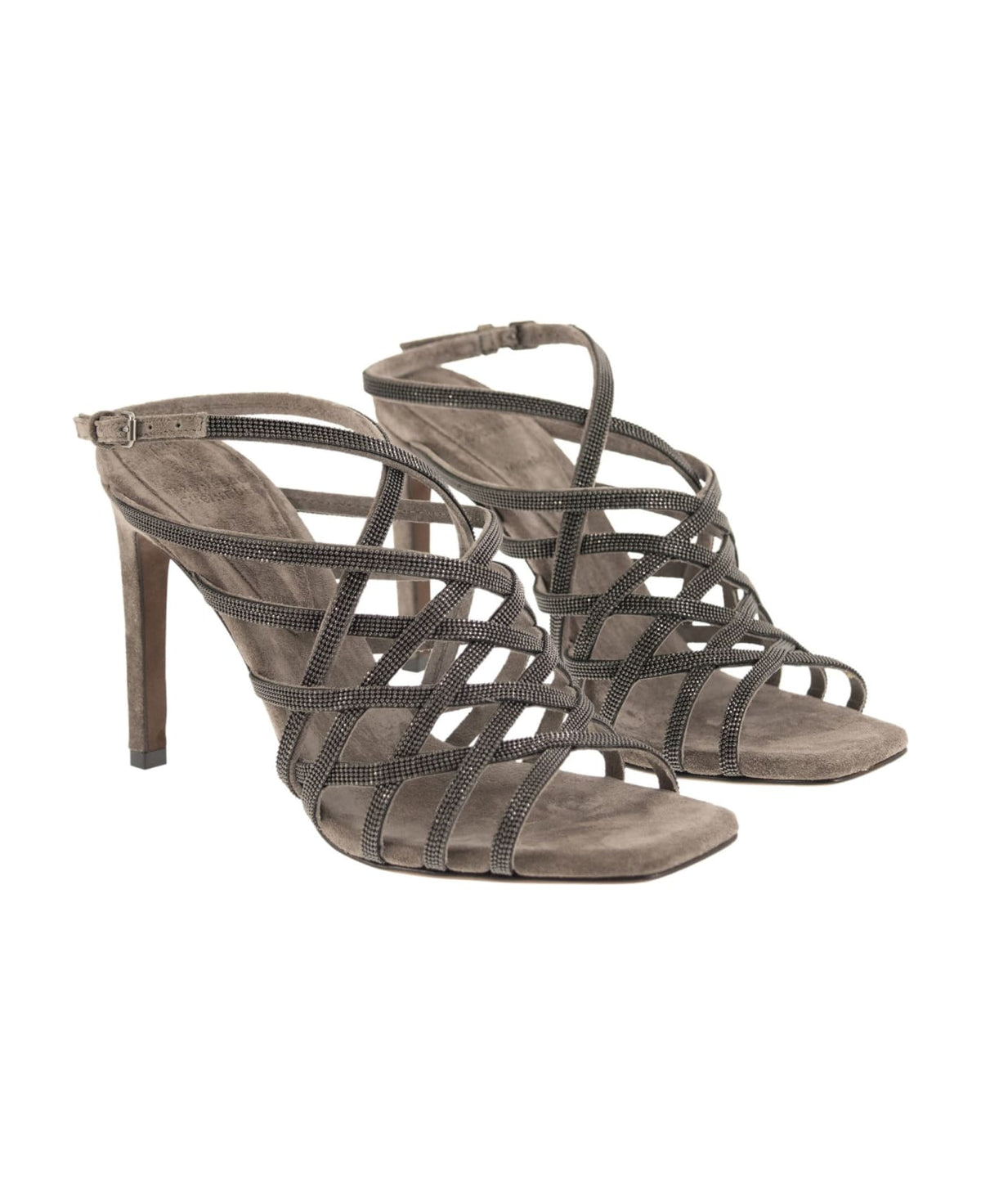 BRUNELLO CUCINELLI WOMEN'S OXIDE SUEDE STRAPPY HIGH HEEL SHOE