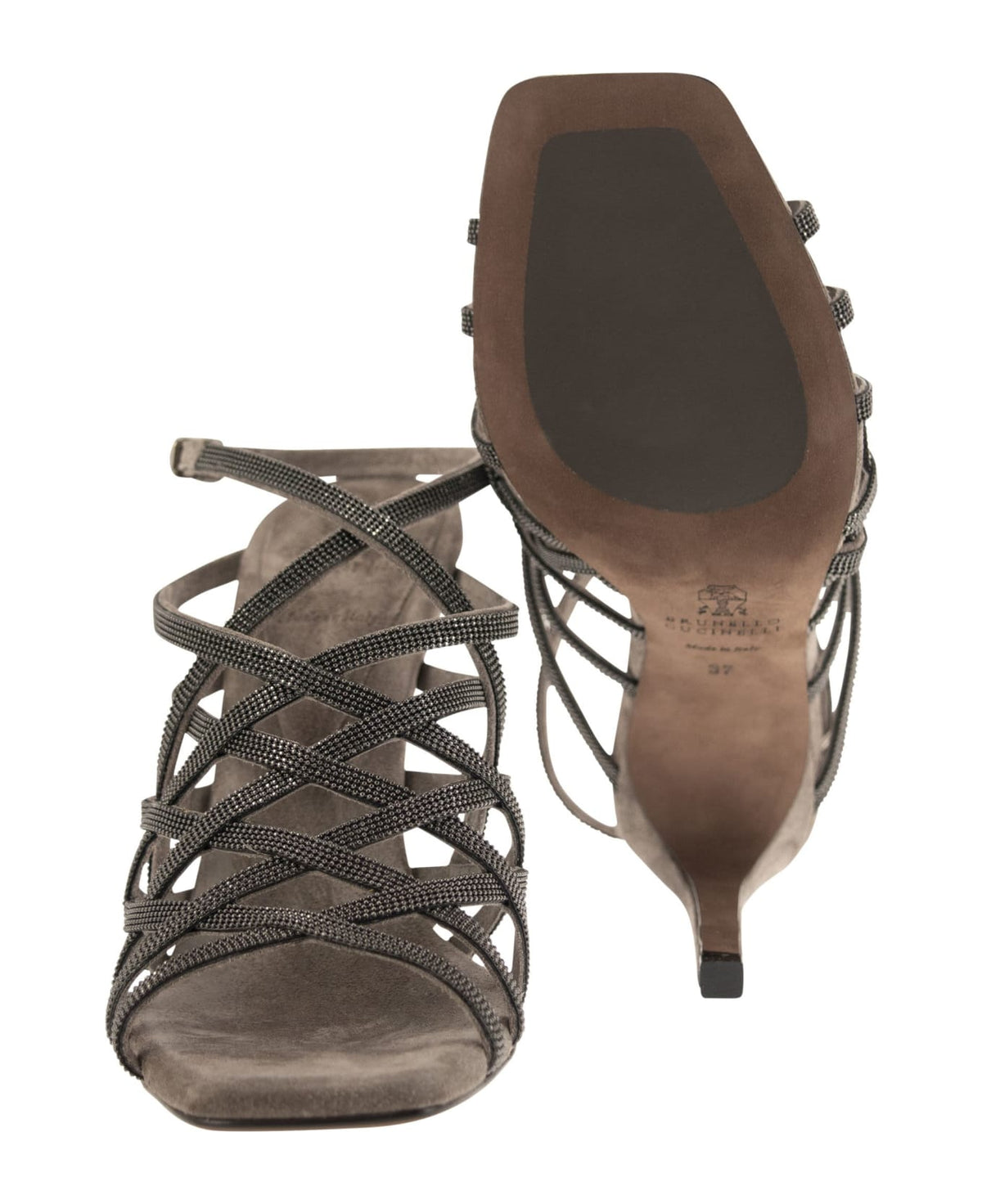 BRUNELLO CUCINELLI WOMEN'S OXIDE SUEDE STRAPPY HIGH HEEL SHOE