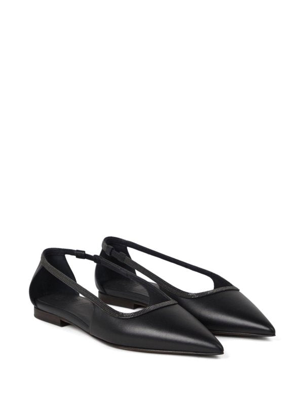 BRUNELLO CUCINELLI WOMEN'S BLACK LEATHER POINTED TOE SLINGBACK SHOE
