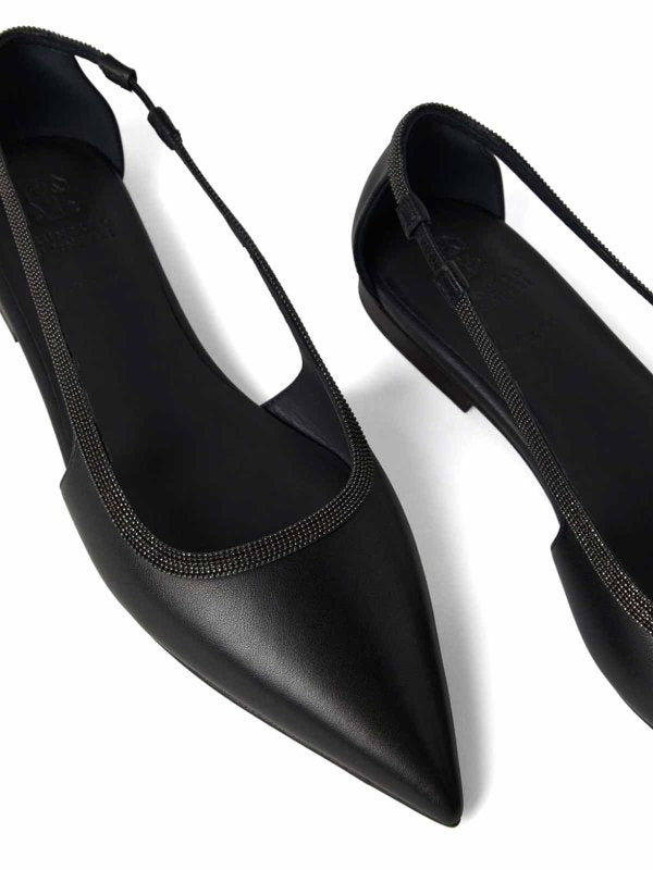 BRUNELLO CUCINELLI WOMEN'S BLACK LEATHER POINTED TOE SLINGBACK SHOE