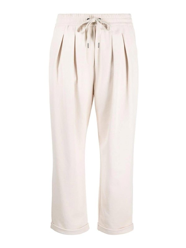 BRUNELLO CUCINELLI WOMEN'S IVORY PLEATED DRAWSTRING TROUSERS