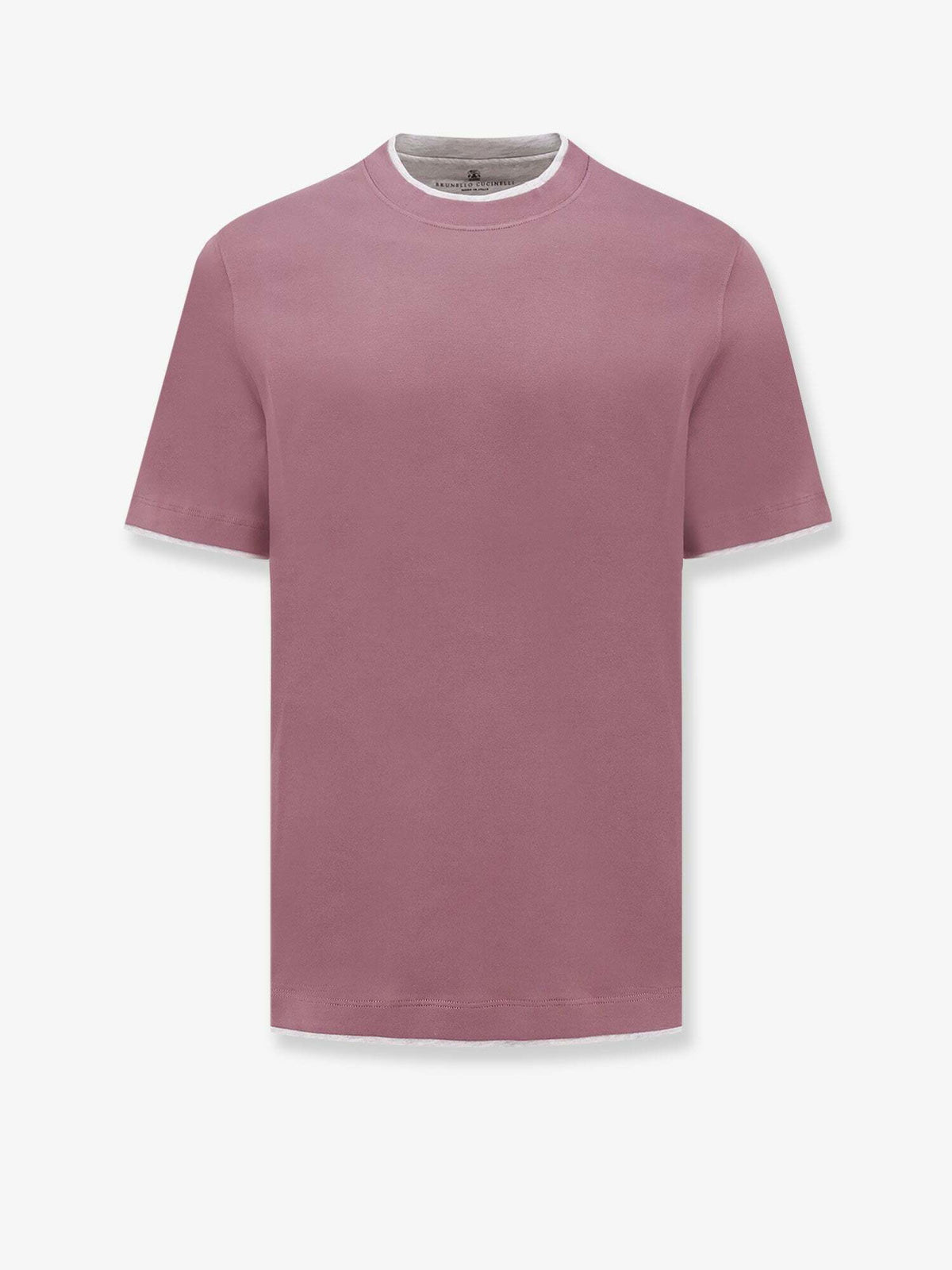 BRUNELLO CUCINELLI MEN'S ONION AND LIGHT GREY COTTON SHORT SLEEVE SHIRT