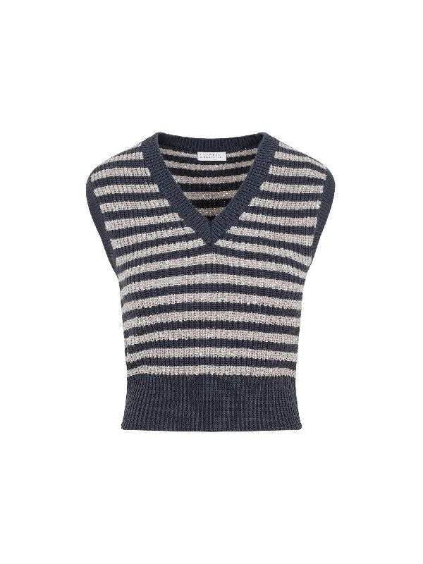 BRUNELLO CUCINELLI WOMEN'S NIGHT SKY STRIPED SLEEVELESS SWEATER