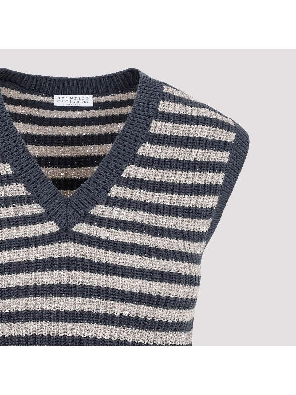 BRUNELLO CUCINELLI WOMEN'S NIGHT SKY STRIPED SLEEVELESS SWEATER