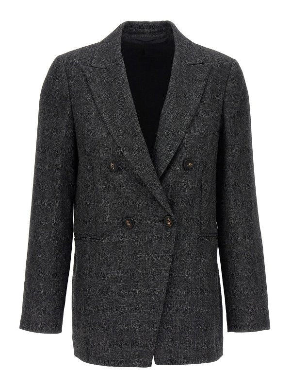 BRUNELLO CUCINELLI WOMEN'S DARK GREY DOUBLE BREASTED BLAZER