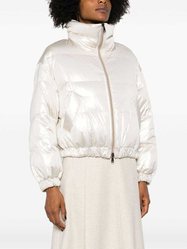 BRUNELLO CUCINELLI WOMEN'S PLATINUM HIGH COLLAR PUFFER JACKET