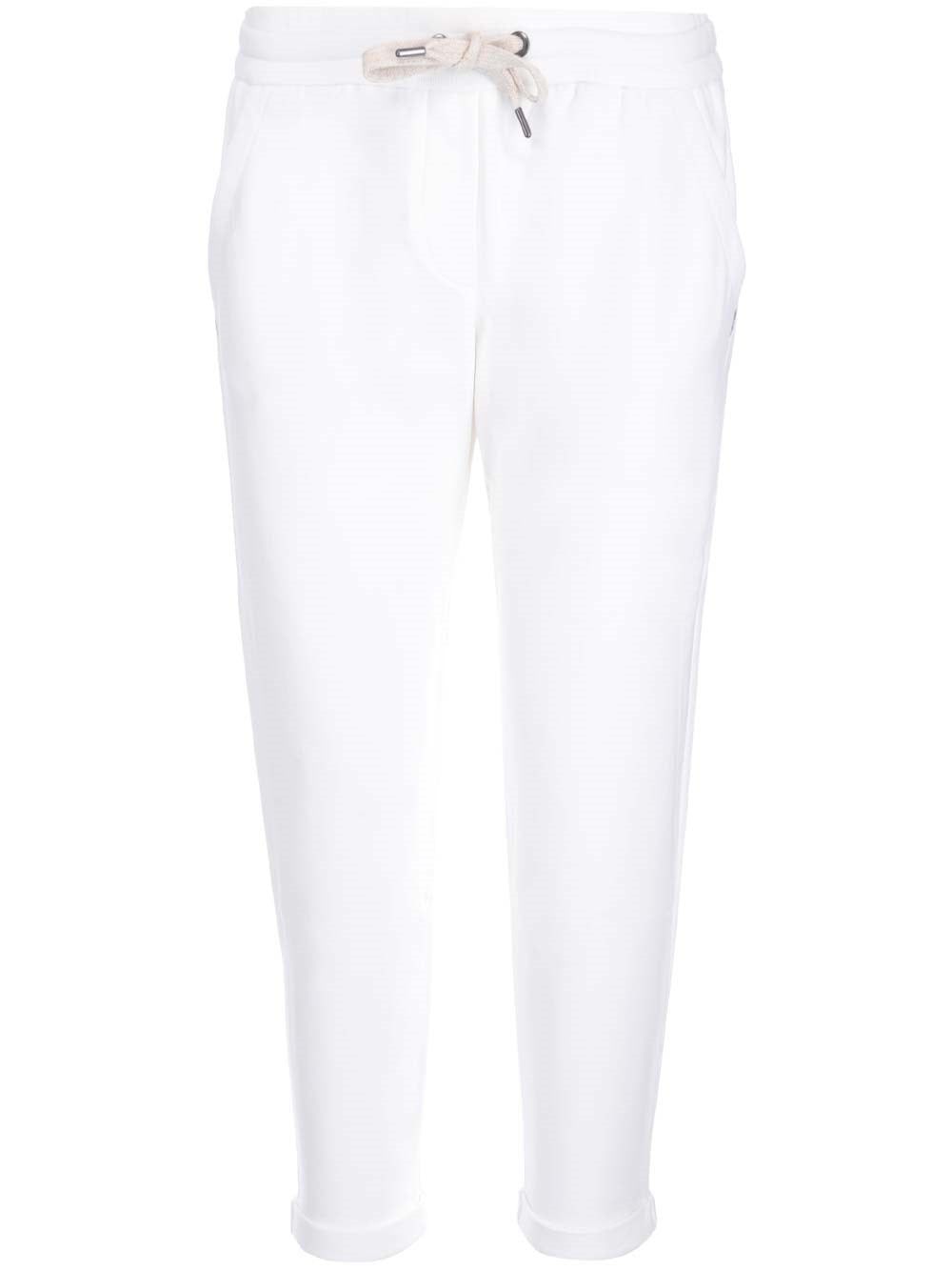 BRUNELLO CUCINELLI WOMEN'S WHITE TAILORED COTTON TROUSERS