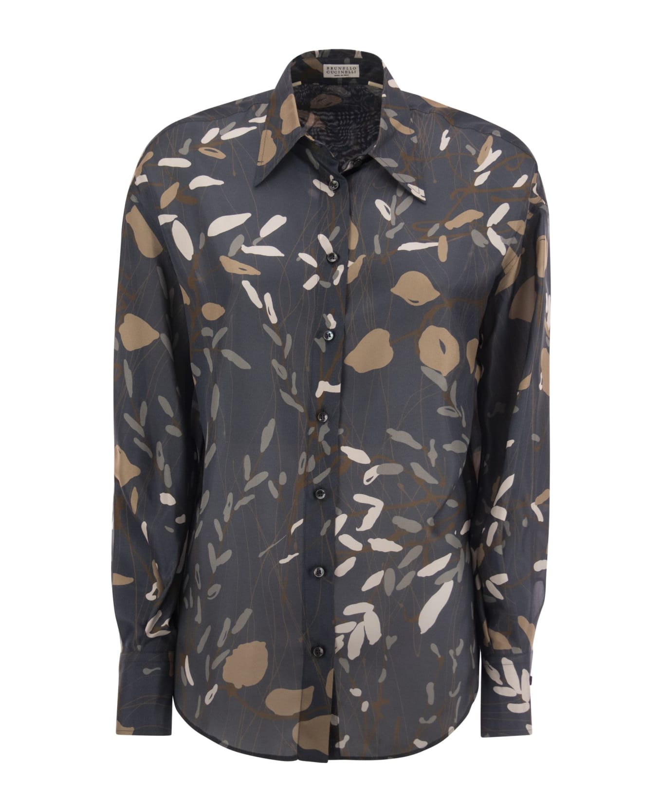 BRUNELLO CUCINELLI WOMEN'S BLUE PATTERNED BUTTON-UP SHIRT