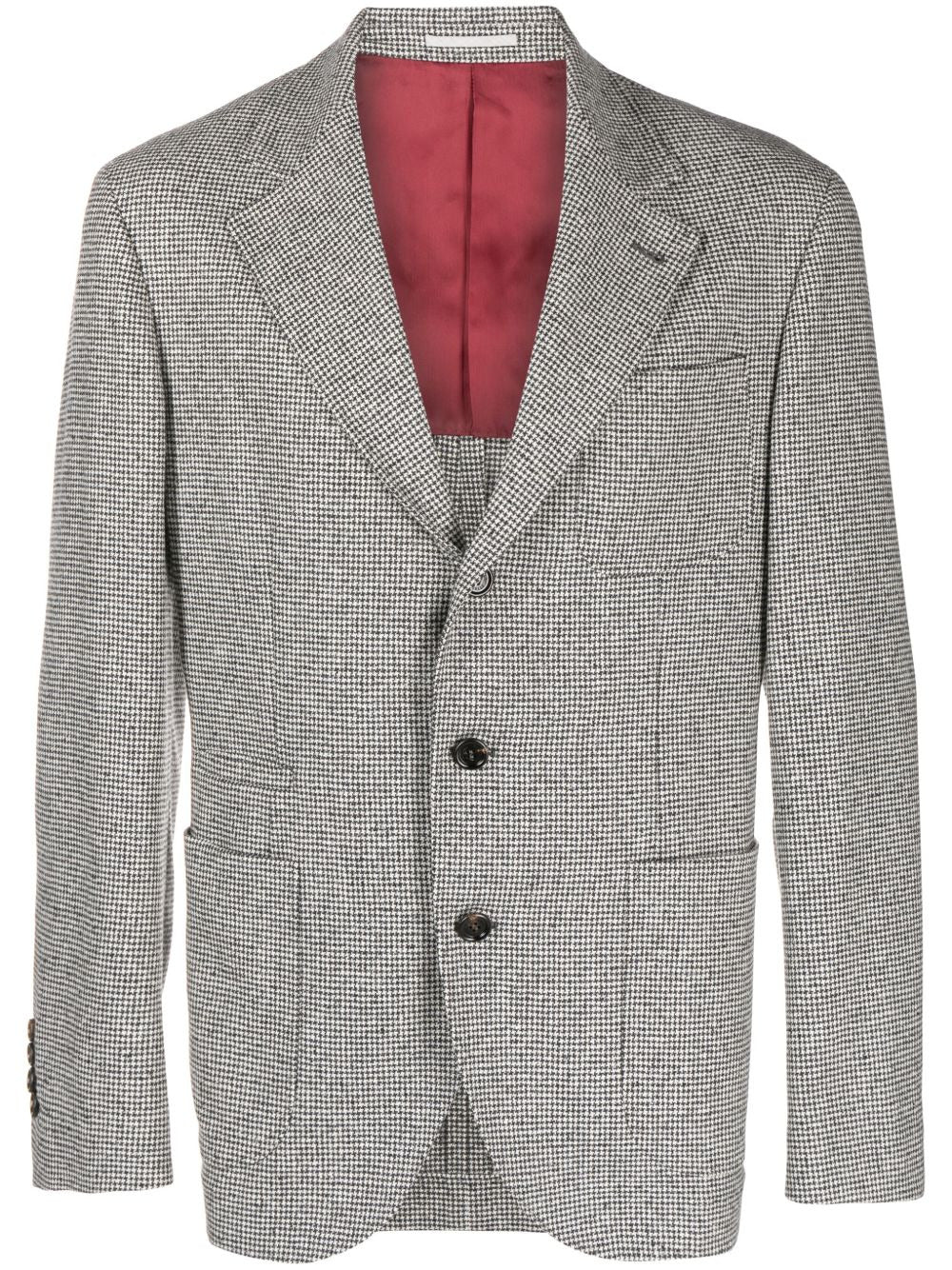 BRUNELLO CUCINELLI MEN'S LIGHT GREY WOOL HOUNDSTOOTH SUIT