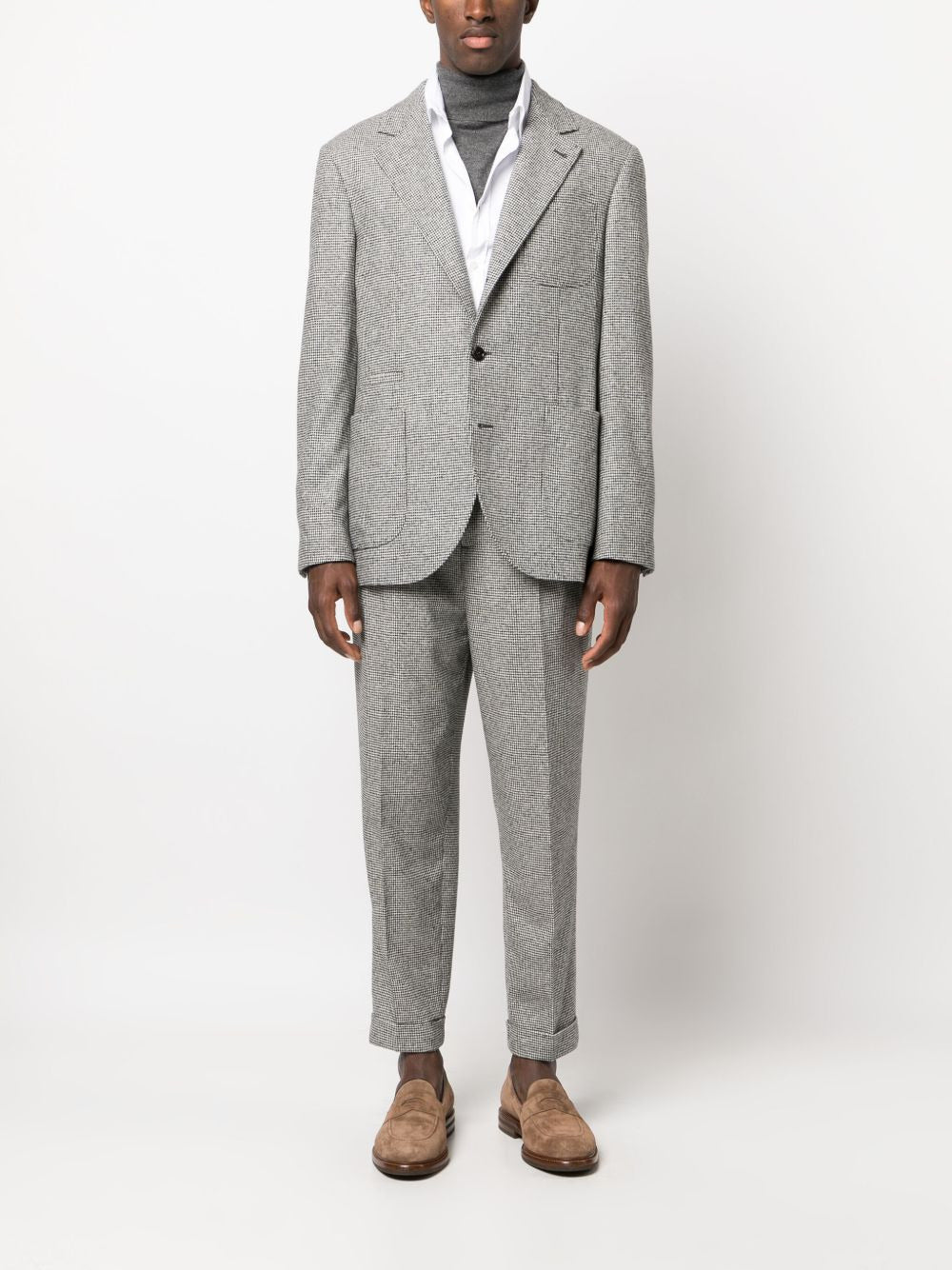 BRUNELLO CUCINELLI MEN'S LIGHT GREY HOUNDSTOOTH SUIT JACKET