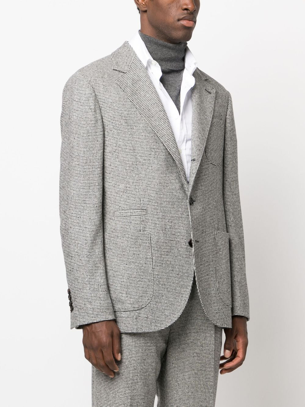 BRUNELLO CUCINELLI MEN'S LIGHT GREY HOUNDSTOOTH SUIT JACKET