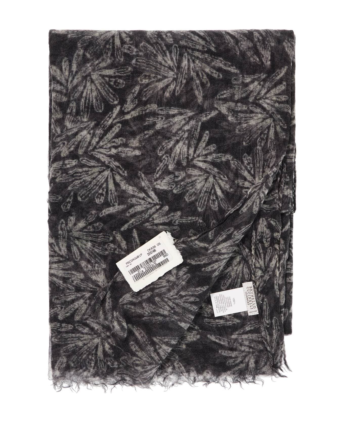 BRUNELLO CUCINELLI WOMEN'S LEAD GREY PATTERNED SCARF