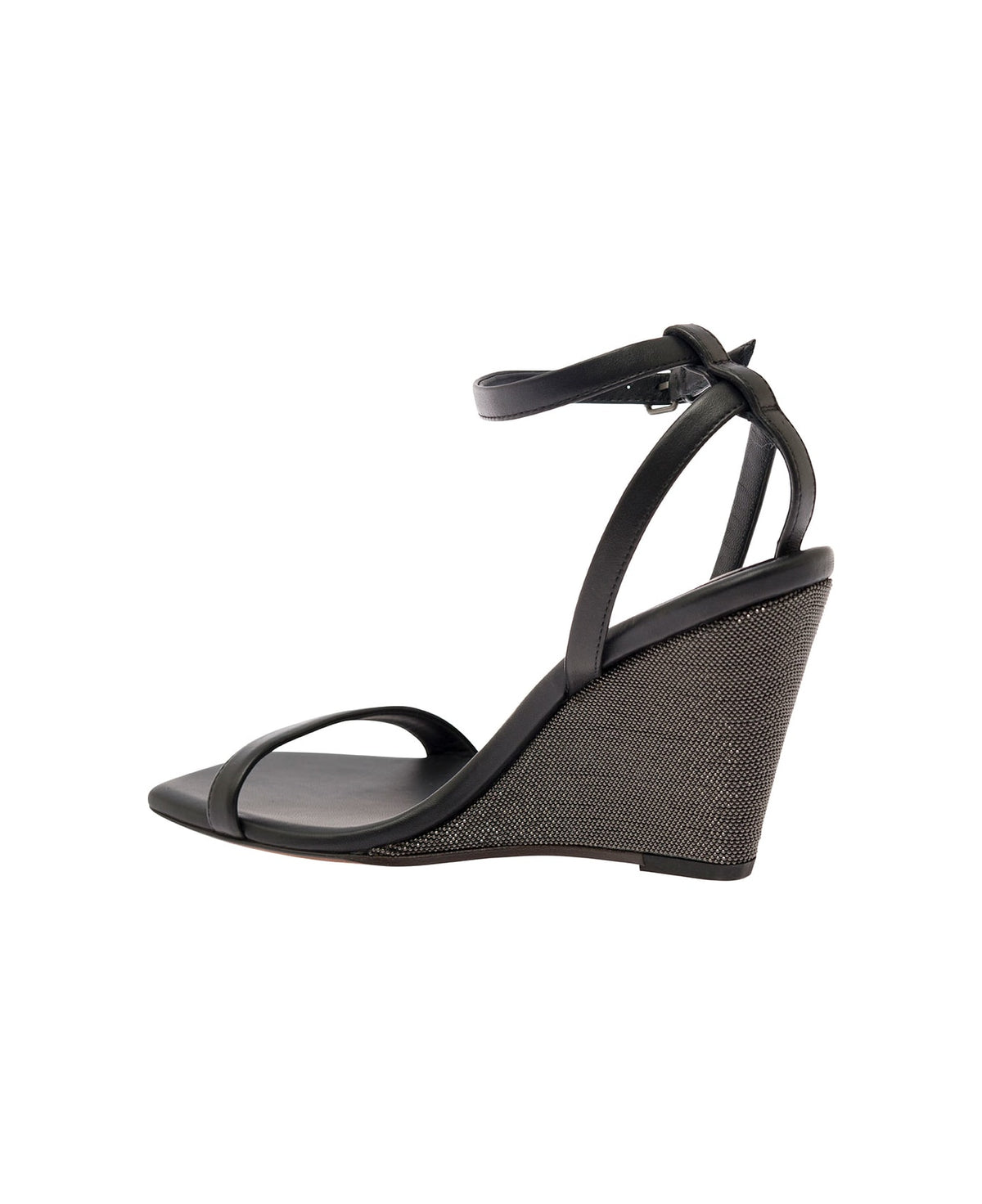 BRUNELLO CUCINELLI WOMEN'S BLACK LEATHER WEDGE SANDALS