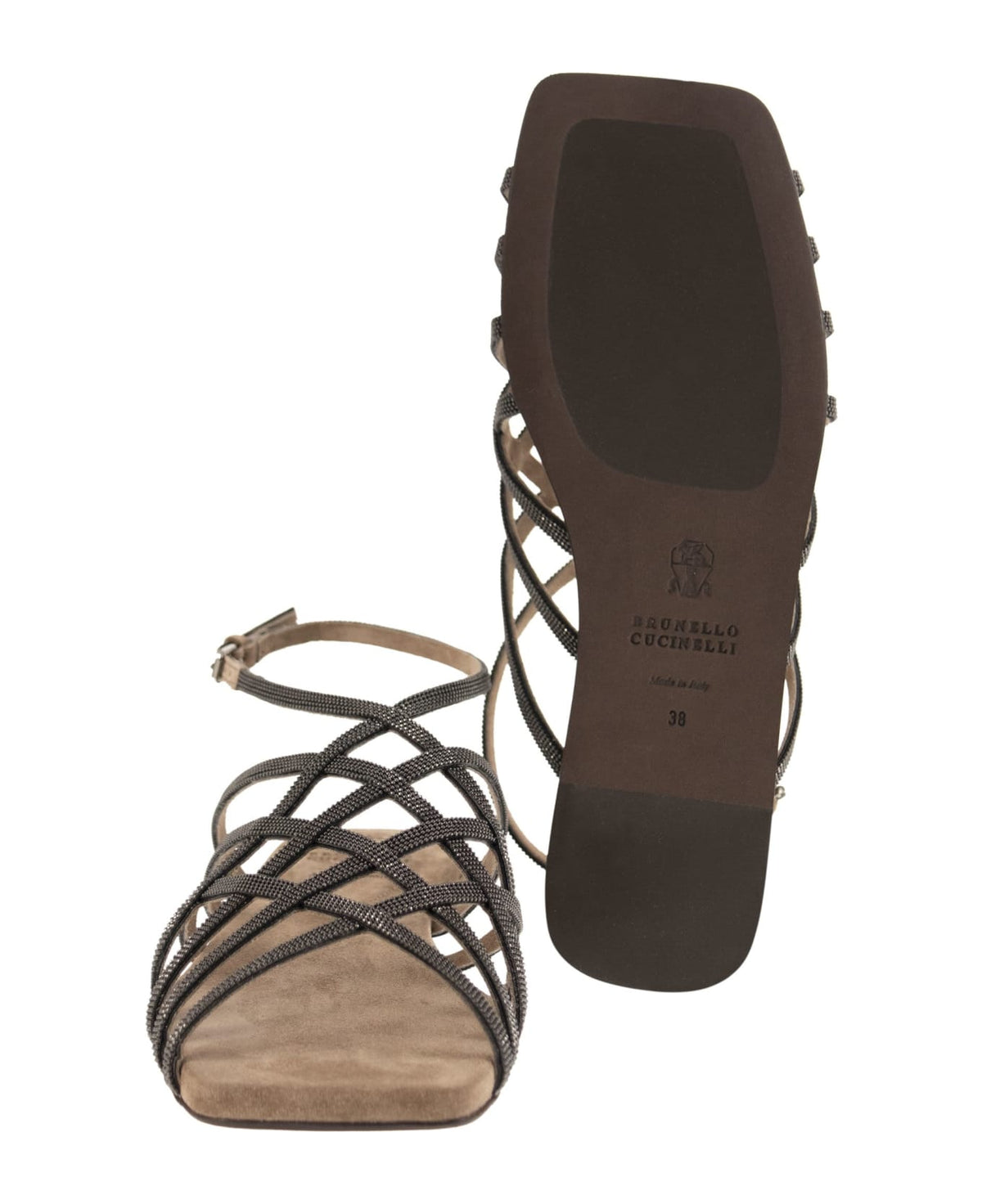 BRUNELLO CUCINELLI WOMEN'S NEW ICE LEATHER STRAPPY SANDAL SHOE