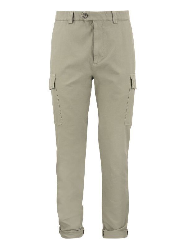BRUNELLO CUCINELLI MEN'S LIGHT KHAKI COTTON TROUSERS