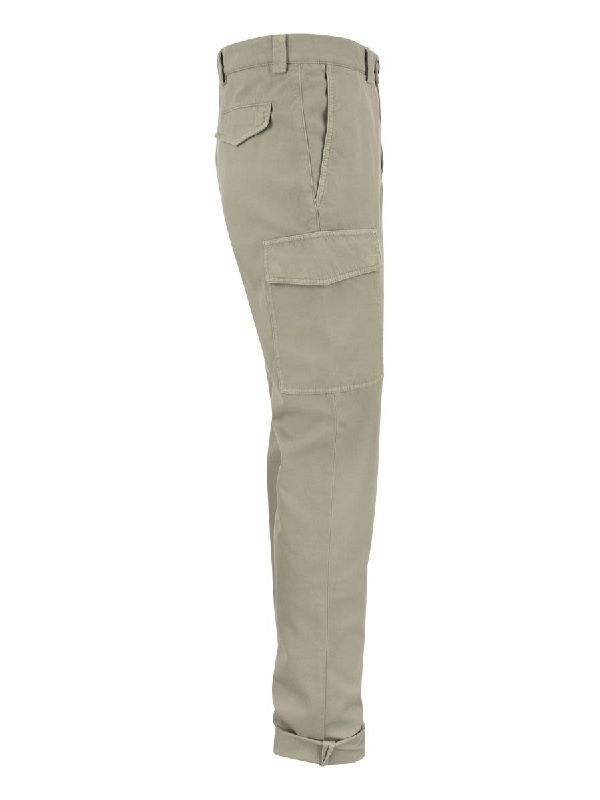 BRUNELLO CUCINELLI MEN'S LIGHT KHAKI COTTON TROUSERS