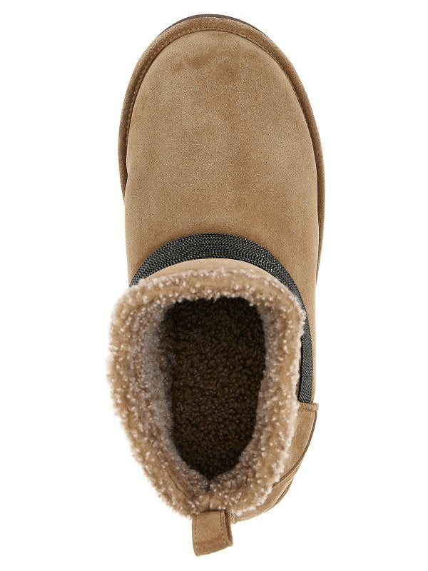BRUNELLO CUCINELLI WOMEN'S BROWN LEATHER SHEARLING LINED ANKLE BOOTS