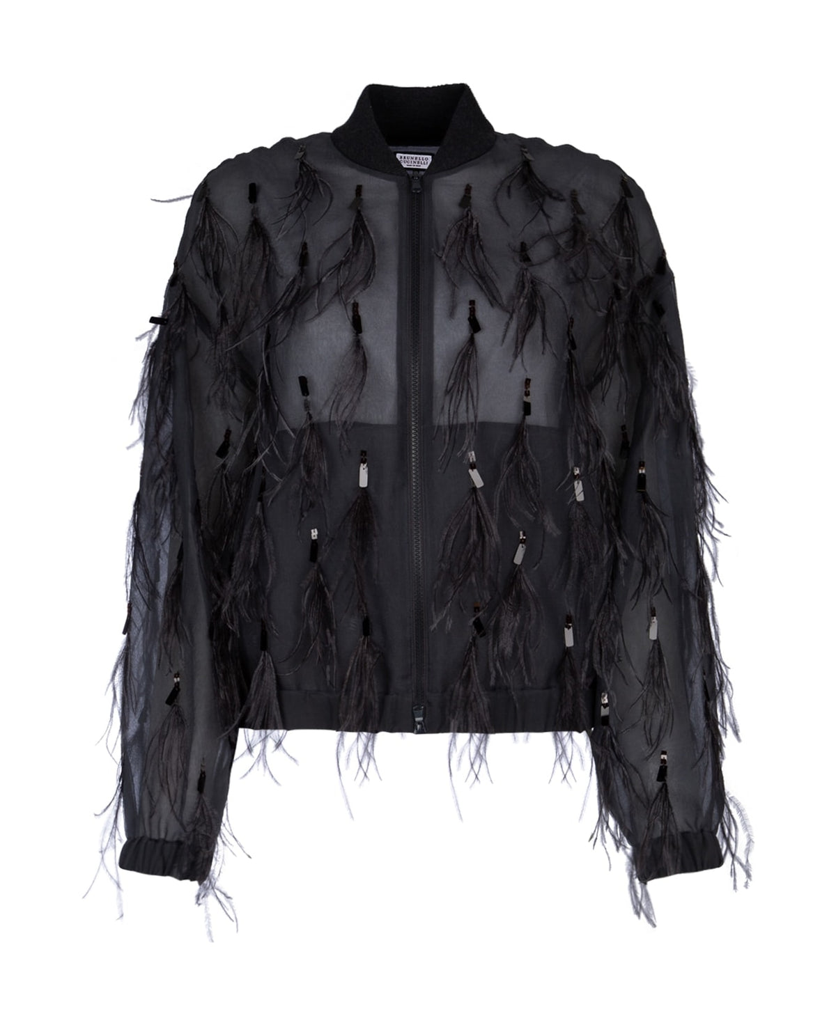 BRUNELLO CUCINELLI WOMEN'S BLACK SHEER JACKET WITH EMBELLISHMENTS