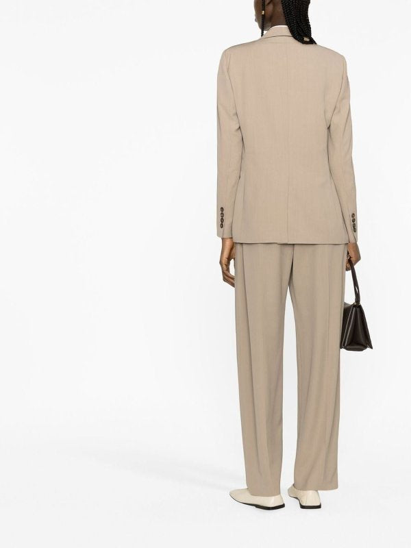 BRUNELLO CUCINELLI WOMEN'S BEIGE DOUBLE-BREASTED TAILORED BLAZER