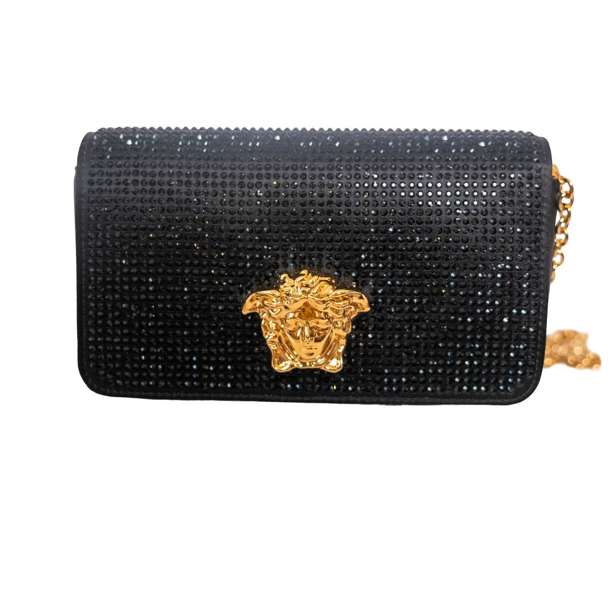 Versace Black Embellished W/Golden Closure Clutch Bag