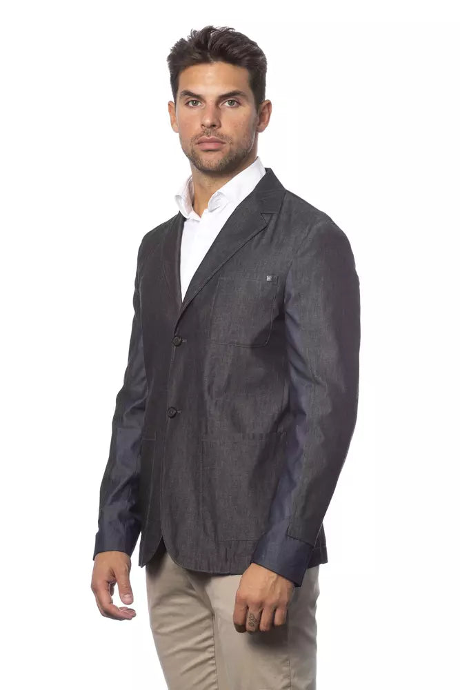 Verri Gray Cotton Men Single Breasted Blazer