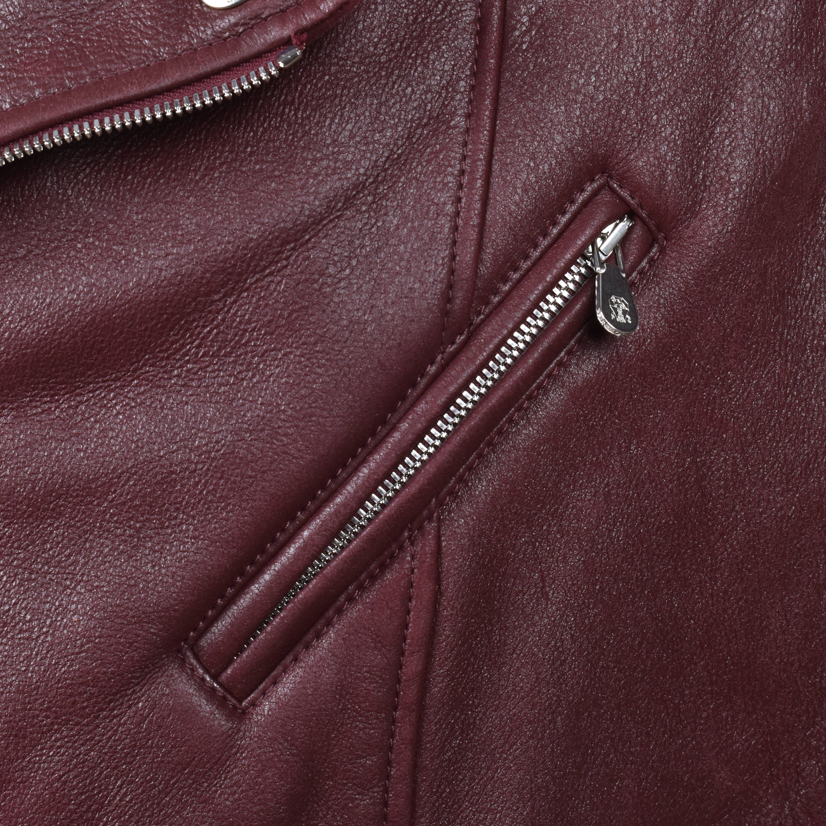BRUNELLO CUCINELLI MEN'S BURGUNDY LEATHER BIKER VEST