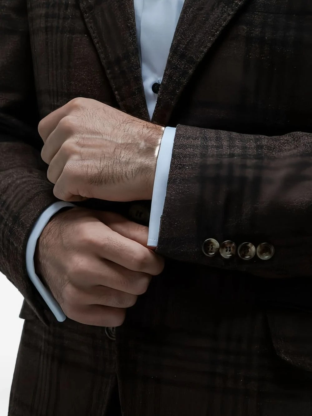 BRUNELLO CUCINELLI MEN'S BROWN WOOL SILK PLAID SUIT