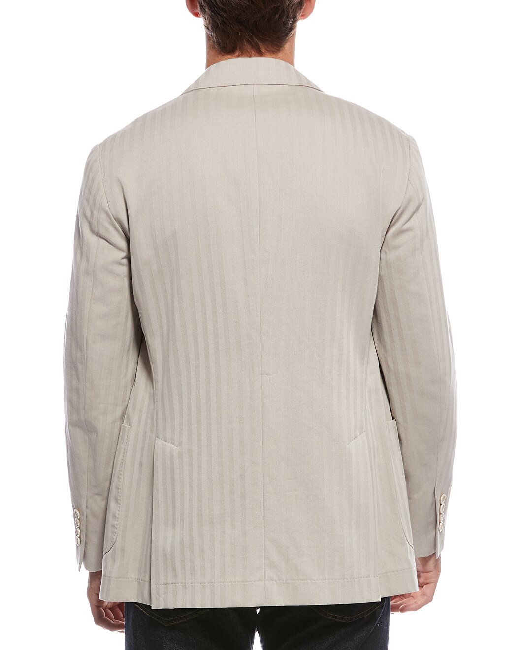 BRUNELLO CUCINELLI MEN'S BEIGE STRIPED DOUBLE BREASTED BLAZER