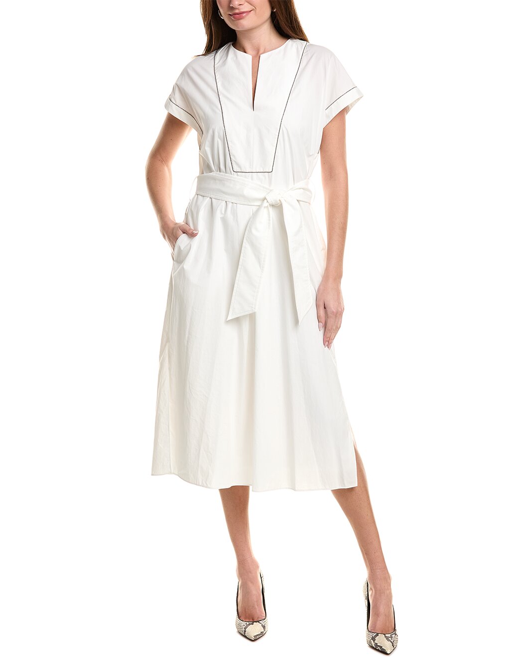 BRUNELLO CUCINELLI WOMEN'S NATURAL COTTON BELTED DRESS